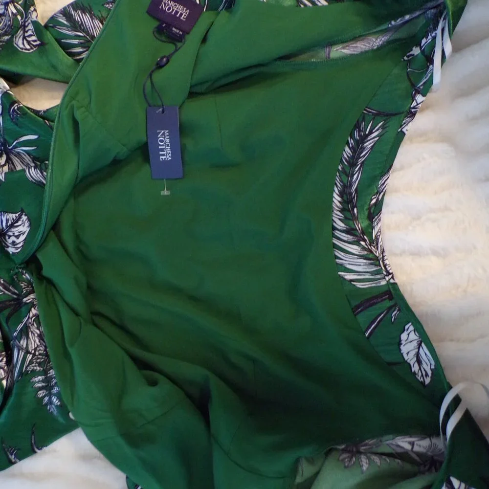 NWT Marchesa Notte green floral ruffle Midi dress 2